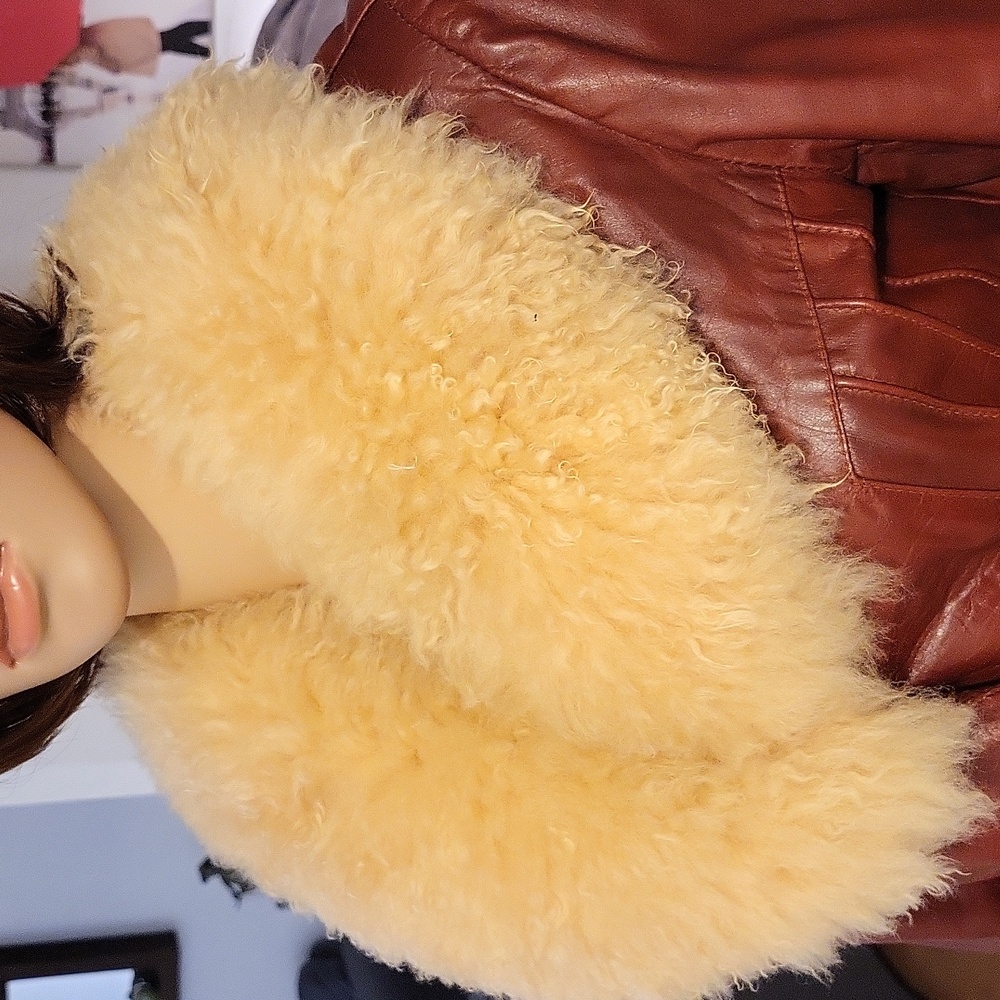Vintage 70s Elegant Leather Women's Jacket Penny Lane Fur Collar  S  Burgundy** - Picture 4 of 16